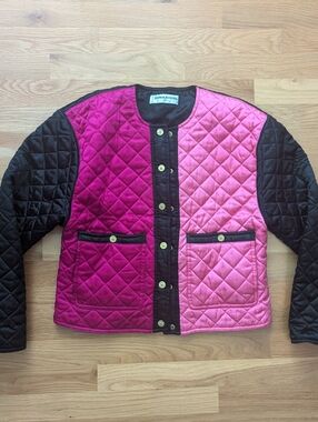 Vintage Sonia Rykiel France Pink Two-Tone Quilted Jacket with Black Sleeves, S